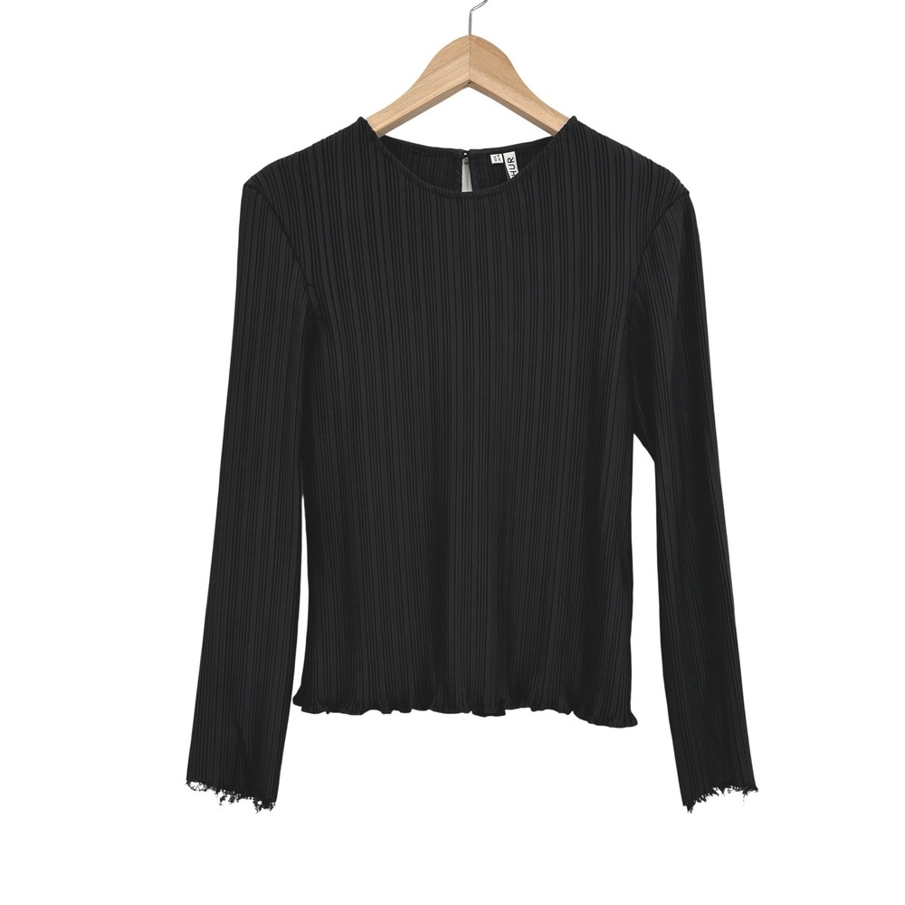 ARTHUR‎ Apparel Black Pleated Plisse Long Sleeve Top Keyhole US 6 AU 10 *READ*